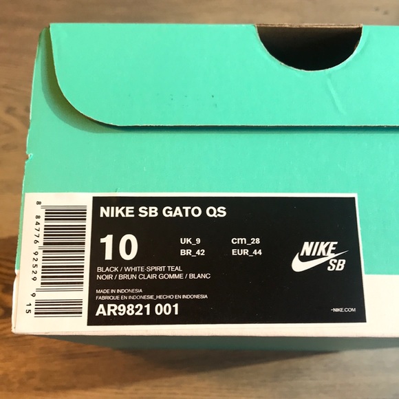 🆕 Supreme x Nike SB Gato Sz 10 Black/White/Teal - Picture 3 of 8